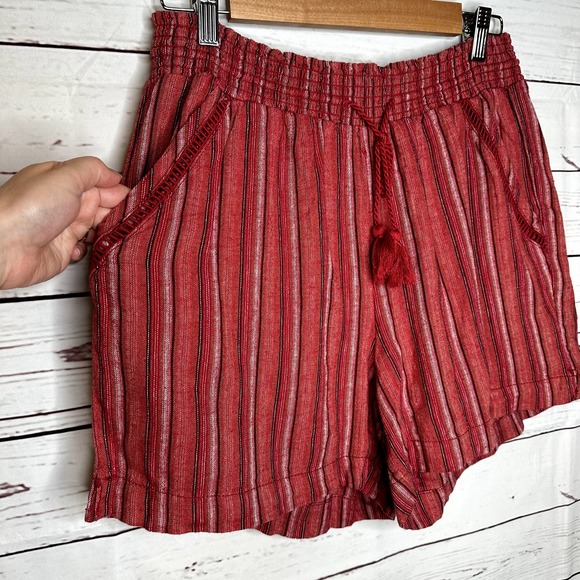 Linen Blend Red Stripe Boho Shorts Size Large - Picture 3 of 6